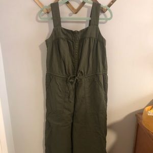 Tie-Waist Twill Sleeveless Jumpsuit